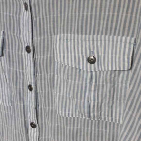 Free People shirt blue and white stripe navy floral top small s summer blouse - Picture 5 of 8